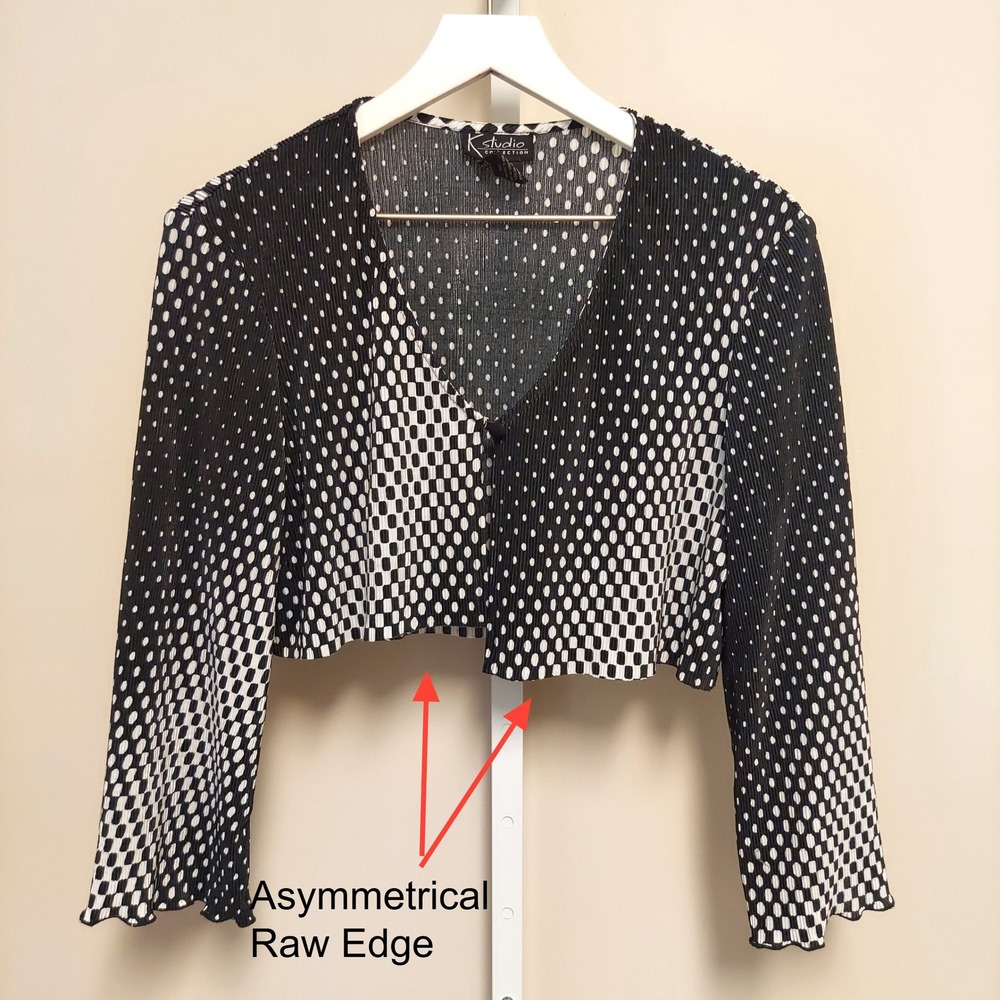 K Studio Pleated Cropped Shrug Cardigan Polka Dot Size‎ 12 Asymmetrical Raw Hem